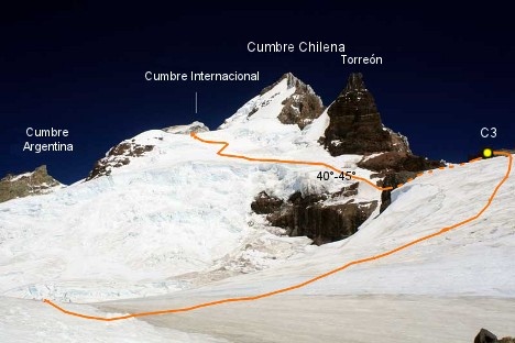 Vista de las 3 cumbres desde el lomo norte del Tronador.