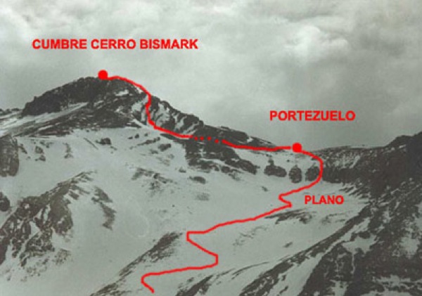 Ruta de ascenso parte superior cerro Bismark.